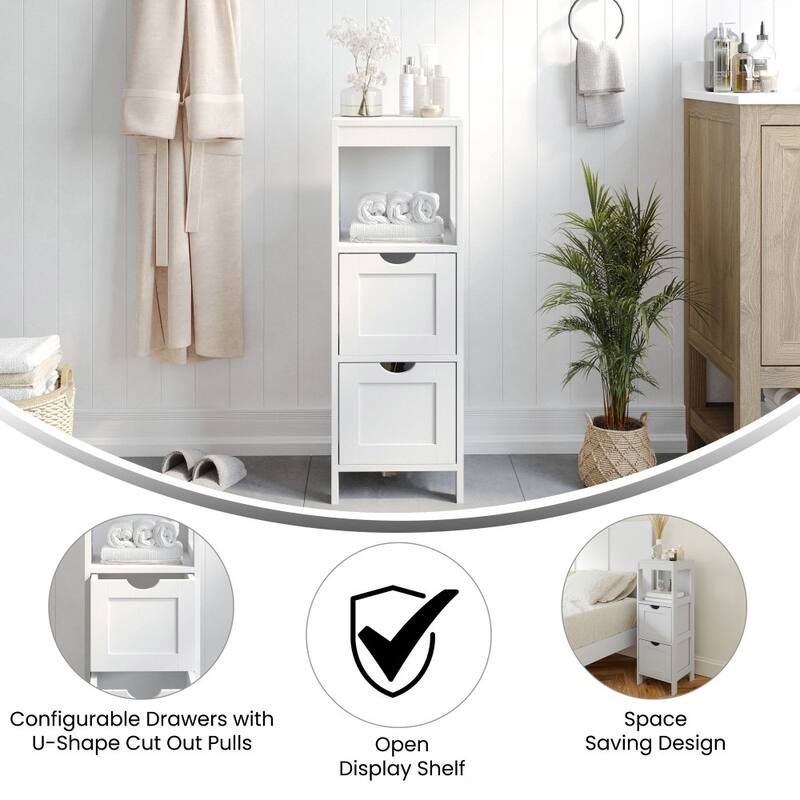 Farmhouse Bathroom Storage Organizer with Drawers and Open Shelf