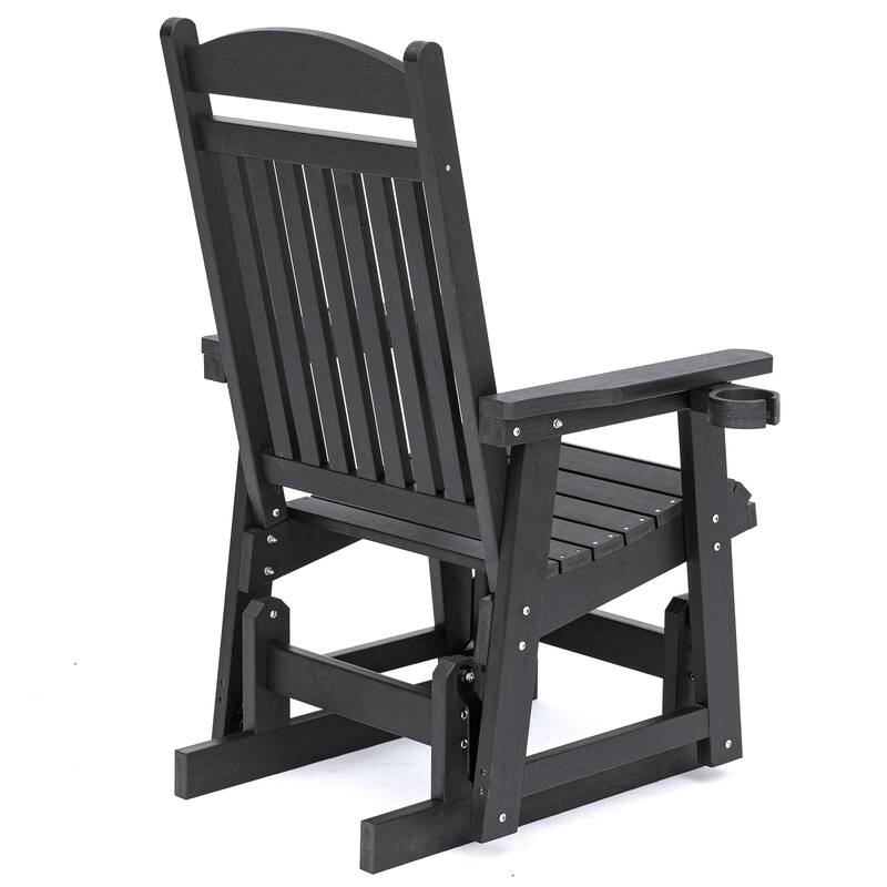 Fortune Candy Poly Lumber Patio Glider for One Person with Cup Holders, HIPS Material, All-Weather Resistant
