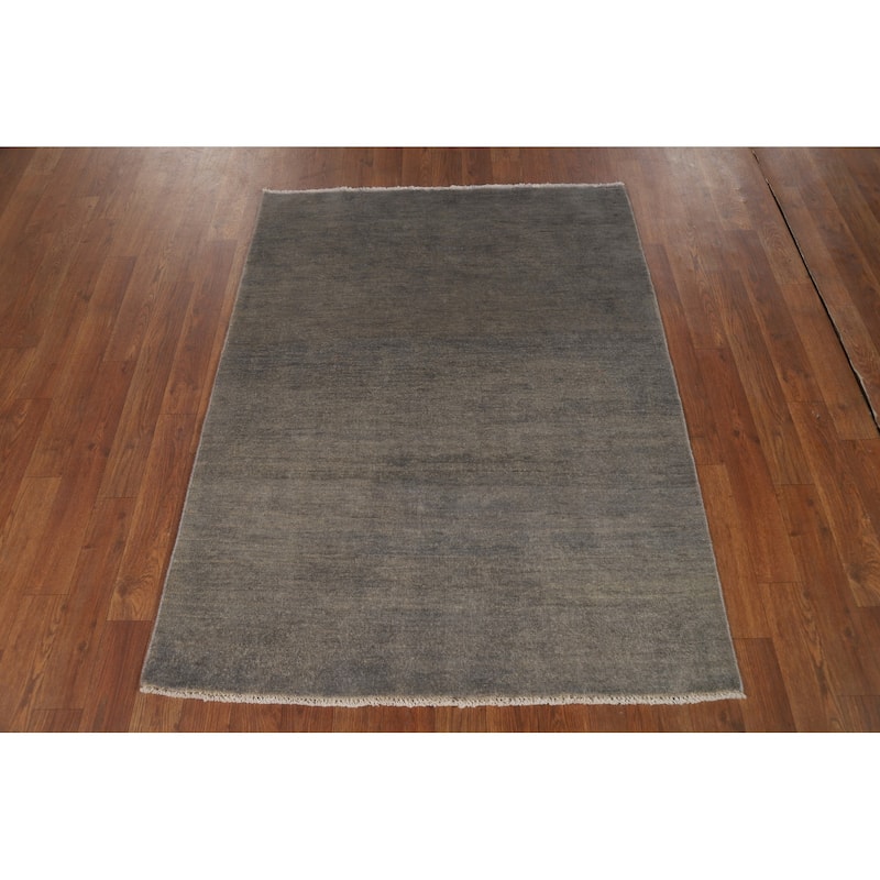 Hand Knotted Oriental 100% Wool Carpet Modern Solid Greys & Charcoal Gabbeh Area Rug - 4' 4'' X 3' 4''