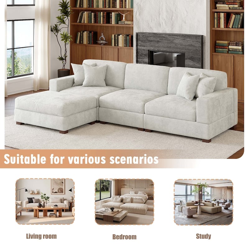 Oversized Chenille Modular Sectional Sofa Living Room Set with Ottoman