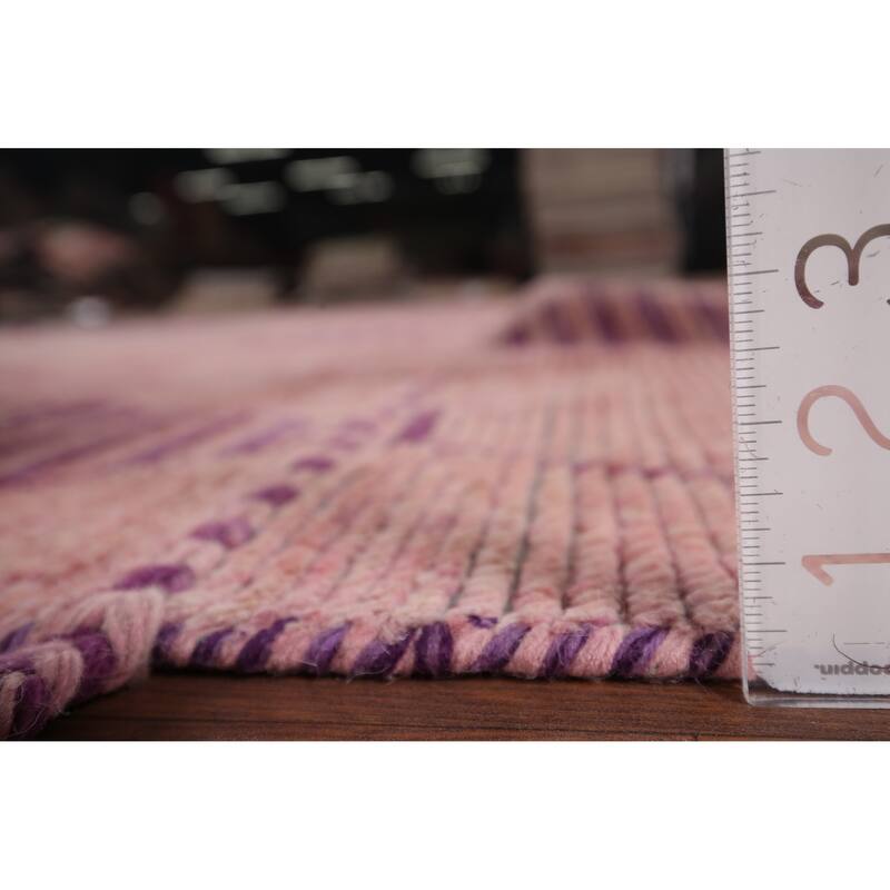 All-Over Pink Geometric Moroccan Area Rug Handmade Wool Carpet - 7'7"x 12'5"