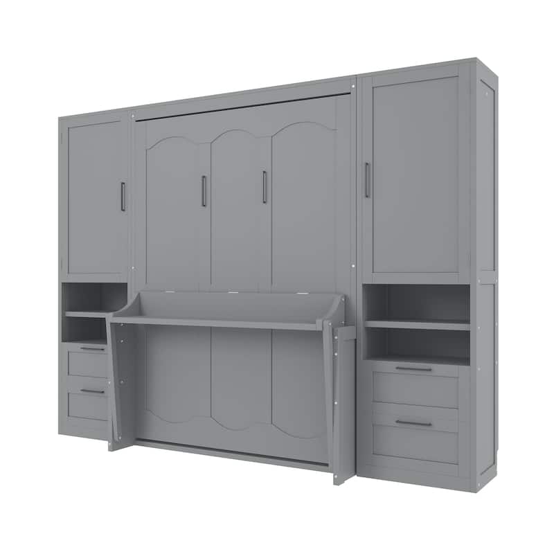 Full Size Murphy Bed Wall Bed with Closet, Drawers & Shelves by Harper&Bright Designs