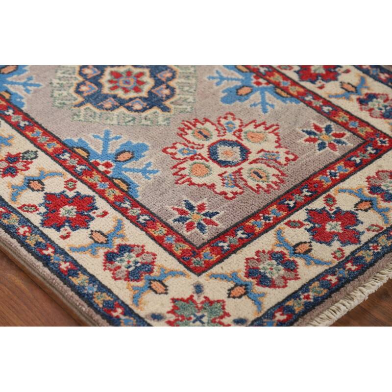 Gray Kazak Oriental Foyer Rug Hand-Knotted Wool Carpet - 2'1" x 3'1"