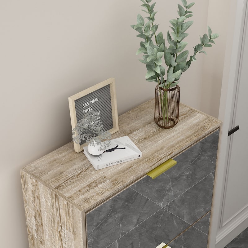 Timechee Mirrored Flip Drawer Shoe Cabinet Storage Cabinet Organizer