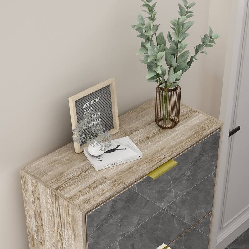 Timechee Shoe Cabinet with 3 Mirrored Flip Drawers, Free Standing Slim