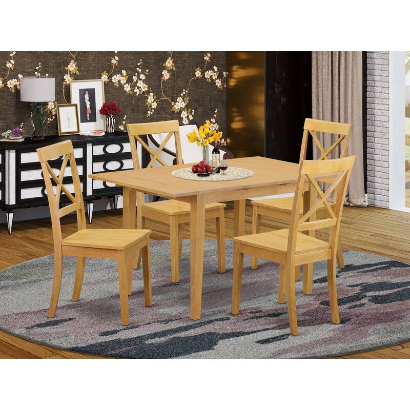 East West Furniture 5 Piece Kitchen Table Set- a Rectangle Dining Room Table with Butterfly Leaf and 4 Dining Chairs, Oak - NOBO5-OAK-W