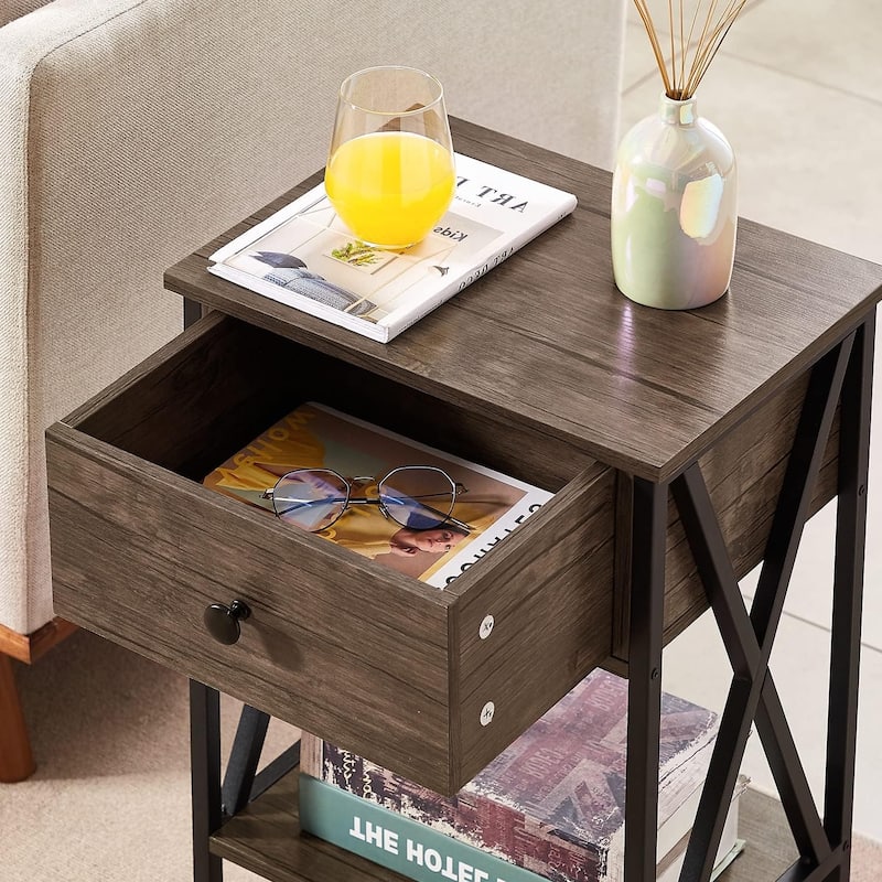 VECELO Modern Nightstand 1-Drawer with Storage Shelf, End Table/Side Table