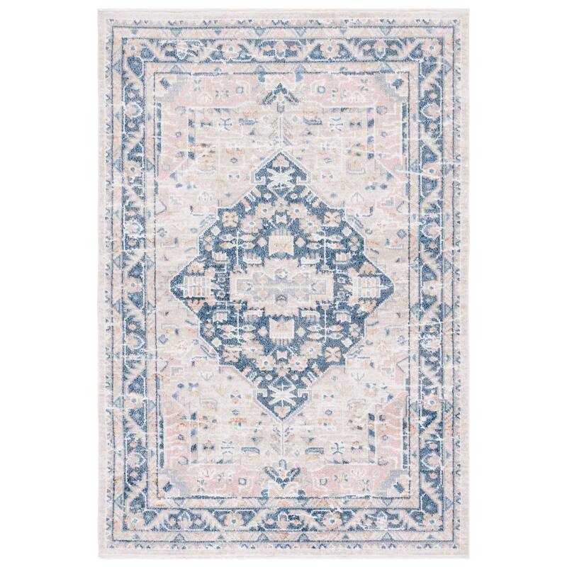SAFAVIEH Blair Machine Washable Khadija Slip Resistant Rug - 5'3" x 7'6" - Beige/Navy
