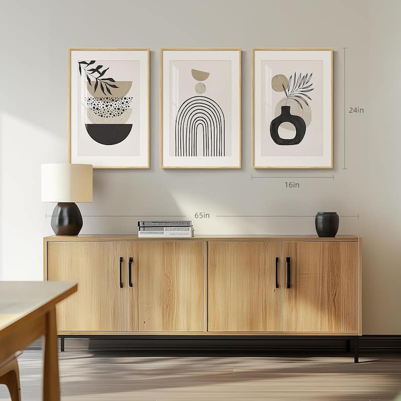 3 Piece Mid Century Beige Artwork for Walls