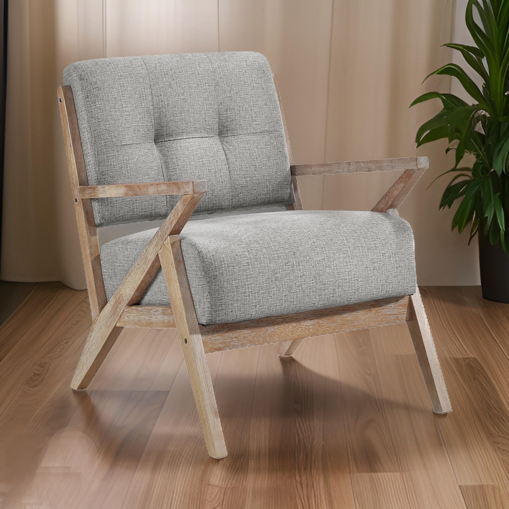 Edra 33 Inch Accent Armchair, Wood Frame, Light Gray Polyester Cushions