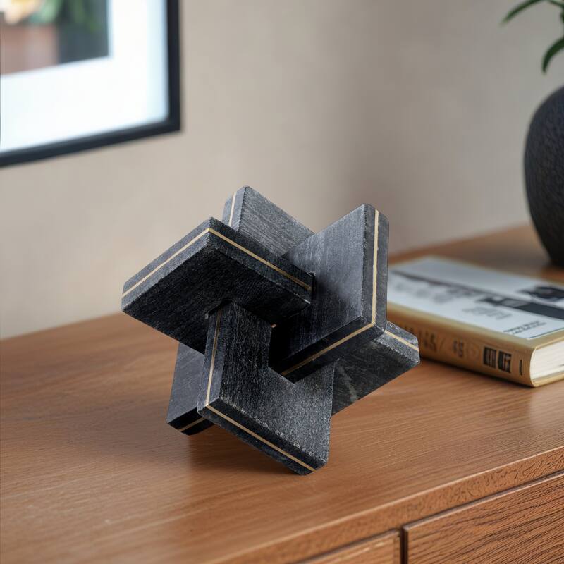 Stone Metal Decorative Object Interlocking Modern Geometric Structure - 9" x 9" x 9"