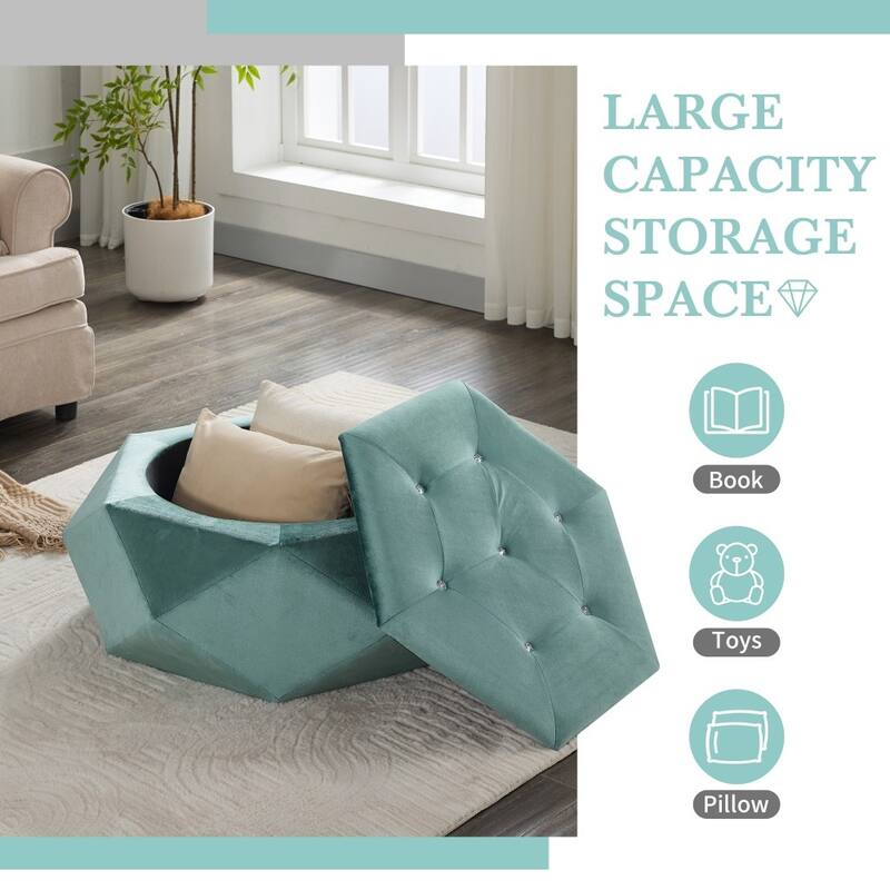 Modern Elegant Velvet Diamond Tufted Storage Ottoman for Living Room