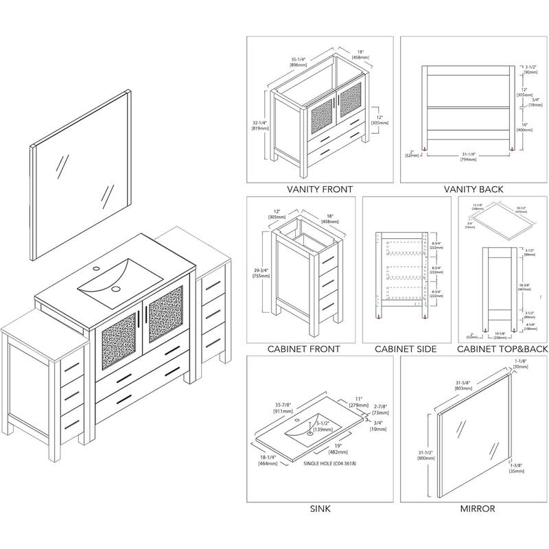 Blossom Sydney 60 Inch Solid Wood Bathroom Vanity with Sink & Cabinets