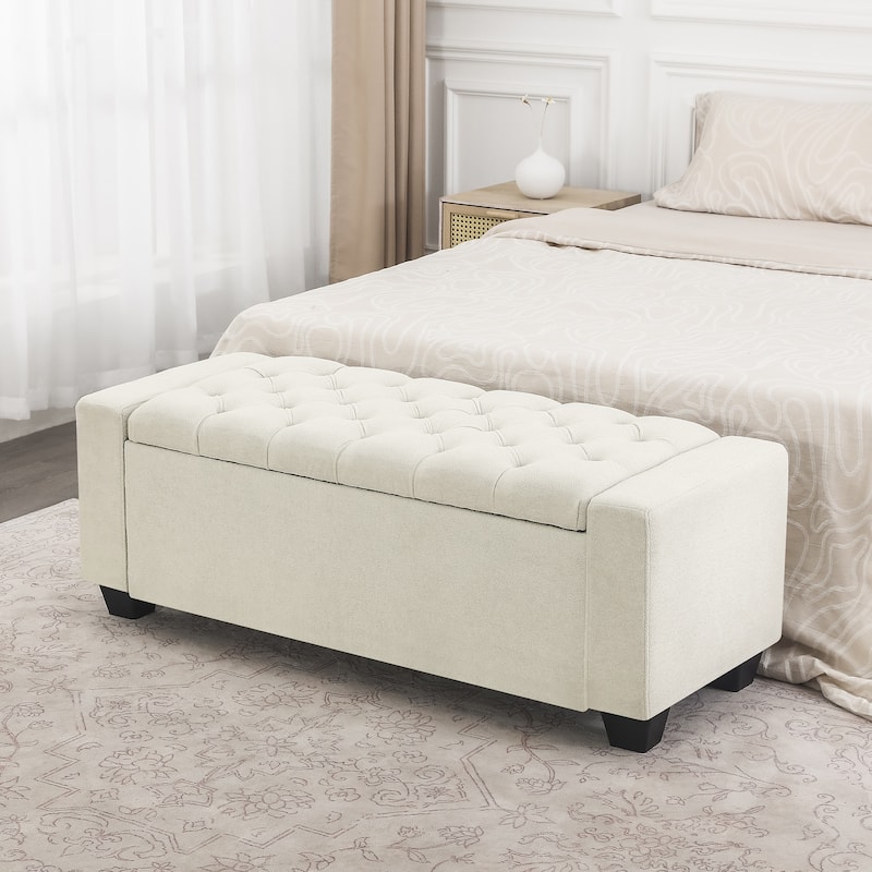 Adeco Rectangle Storage Ottoman Bench for Living Room, Bedroom