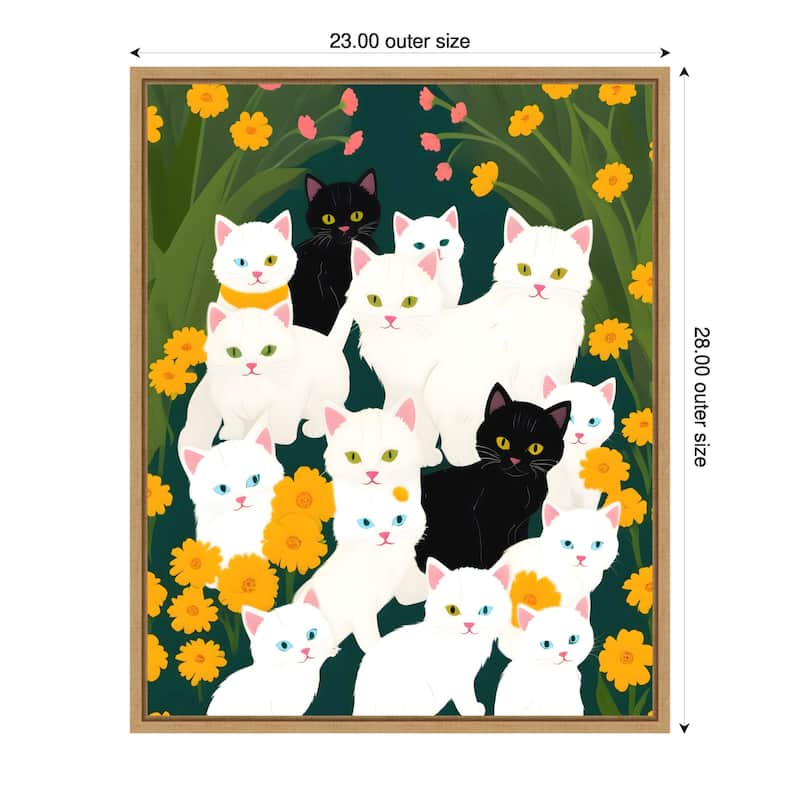 Cats Meet Up Group by Uma Gokhale Framed Canvas Wall Art - 23 x 28 in