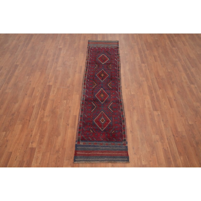 Hand Knotted Oriental 100% Wool Carpet Traditional Tribal Red Balouch Runner Rug - 7' 1'' X 1' 11''