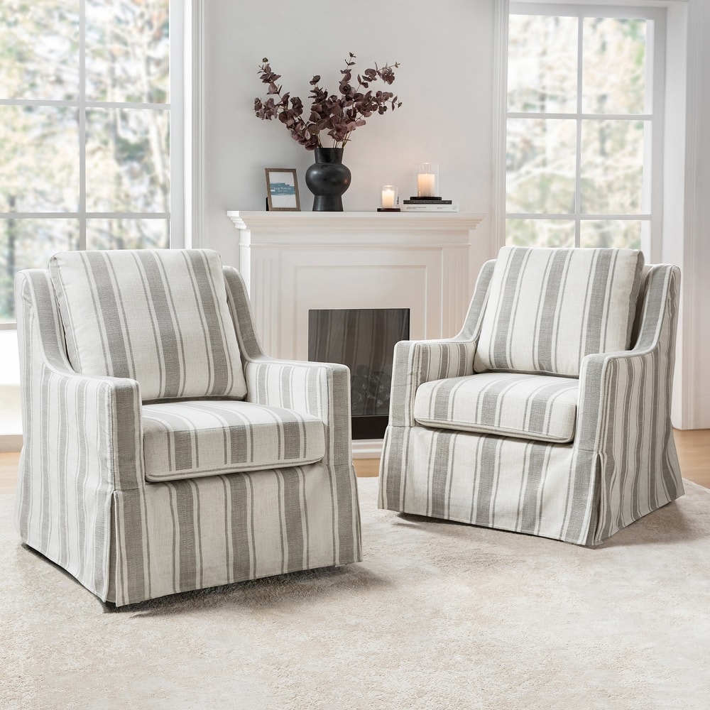 Stan Farmhouse Slipcover Rocking Swivel Chair Set of 2 by HULALA HOME