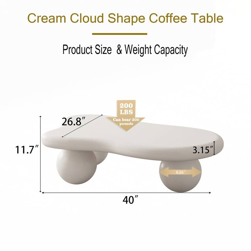 Cloud Shaped Coffee Table with 3 Ball Legs
