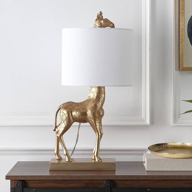 Aaliyah 24in Antique Gold Giraffe Table Lamp with White Linen Shade - 24"H