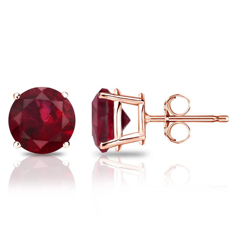 Auriya 14k Gold 1ctw Red Ruby Gemstone Stud Earrings - Rose