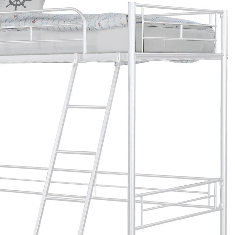 Contemporary White Metal Twin Loft Bed with Open Space Underneath