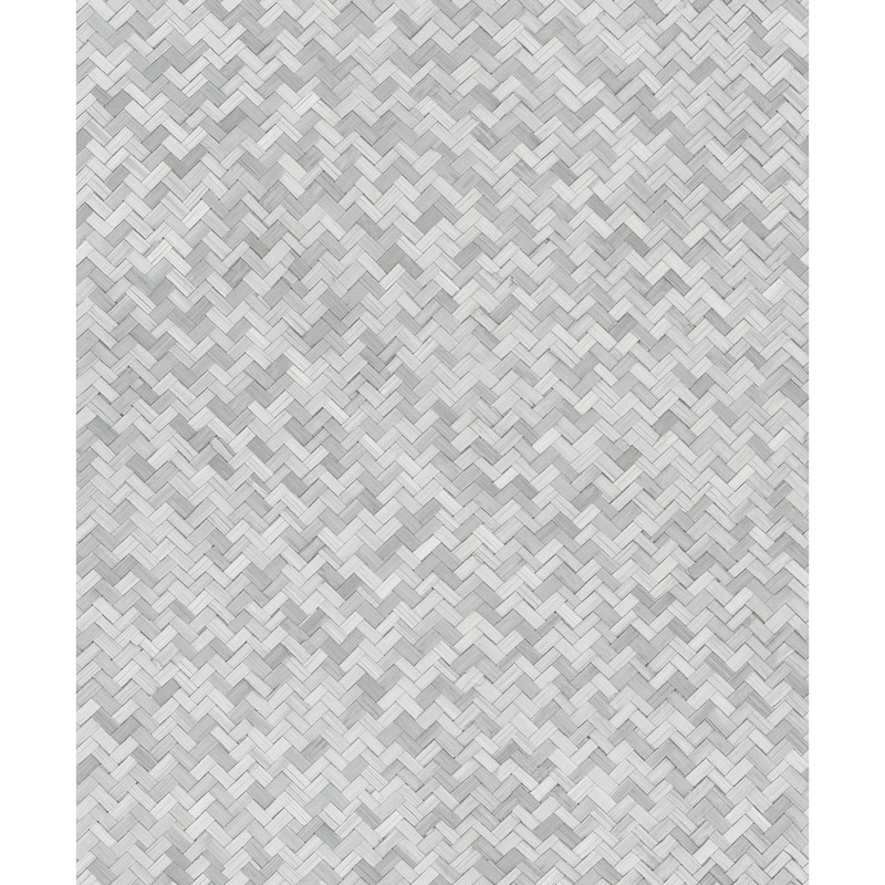 Galerie Wallcoverings Eden Collection Chevron Rattan Weave Vinyl on Non-Woven Matte Wallpaper Roll - 33 feet x 21 inches - Grey