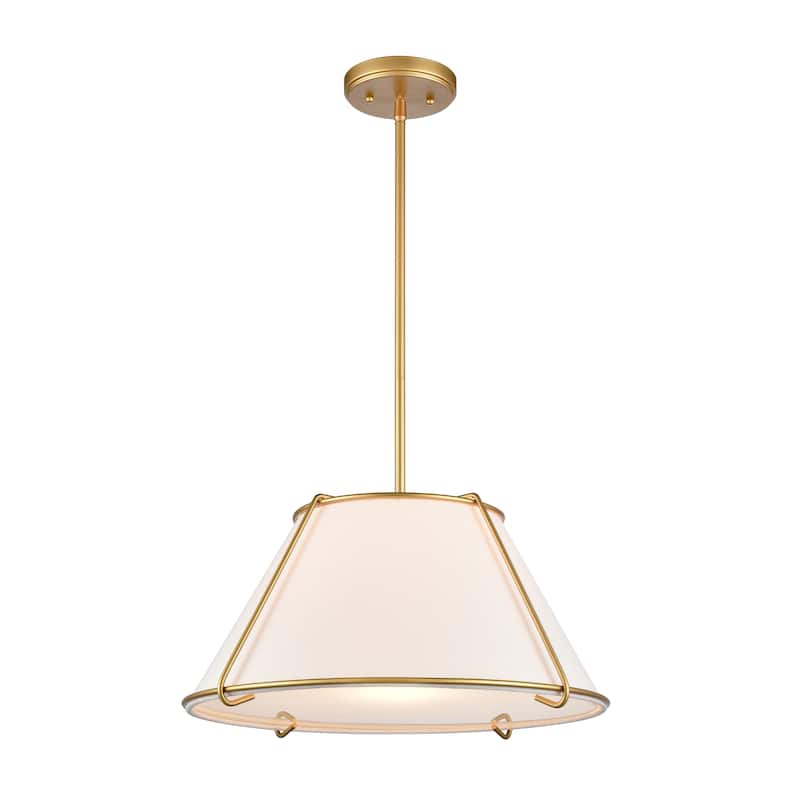 Elk Home Regalia Satin Nickel With White Linen Shade 1 Light Pendant - 18'' - Natural Antique Brass