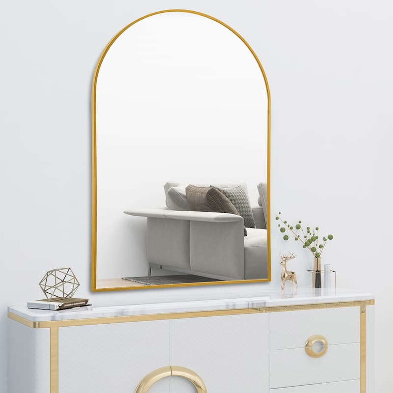 Arched-Top Metal Frame Wall Mirror Bathroom Mirror-36"H×24"W - Arched-Gold