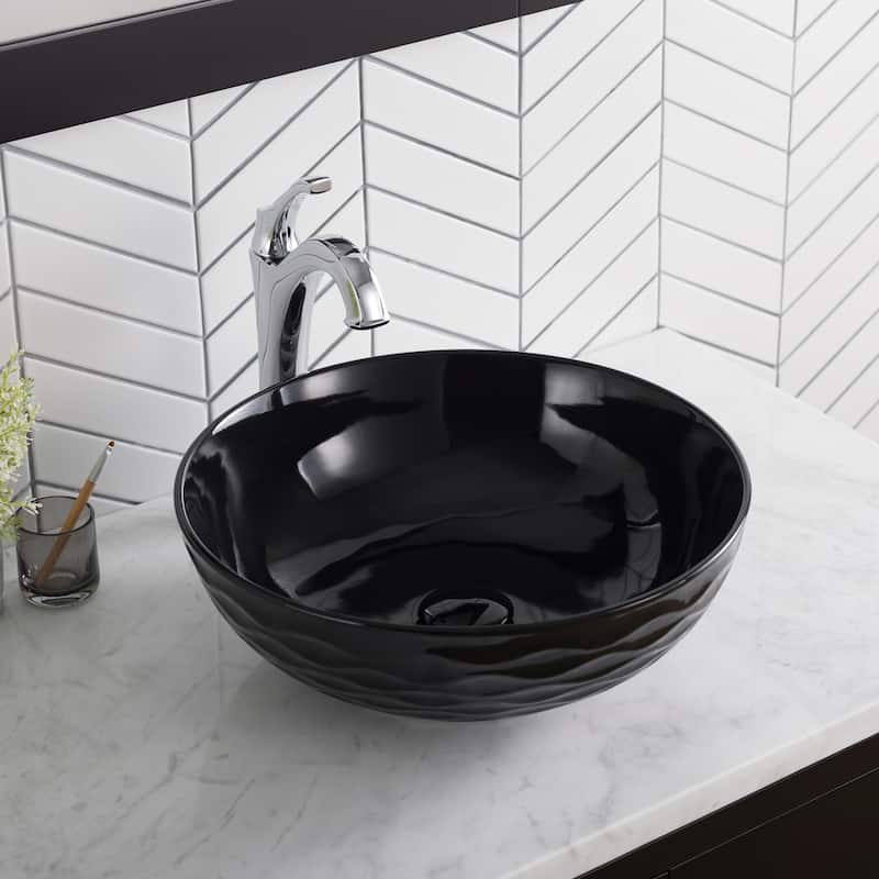 KRAUS Viva 16 1/2 inch Round Porcelain Ceramic Vessel Bathroom Sink