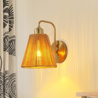 Hand-Woven Brass Brown Paper Rope 1-Light Wall Sconce