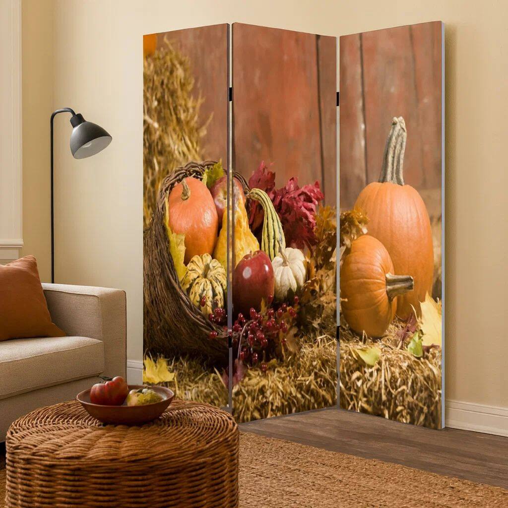 3 Panel Foldable Canvas Screen with Vegetable Still Print, Multicolor - 6 x 12