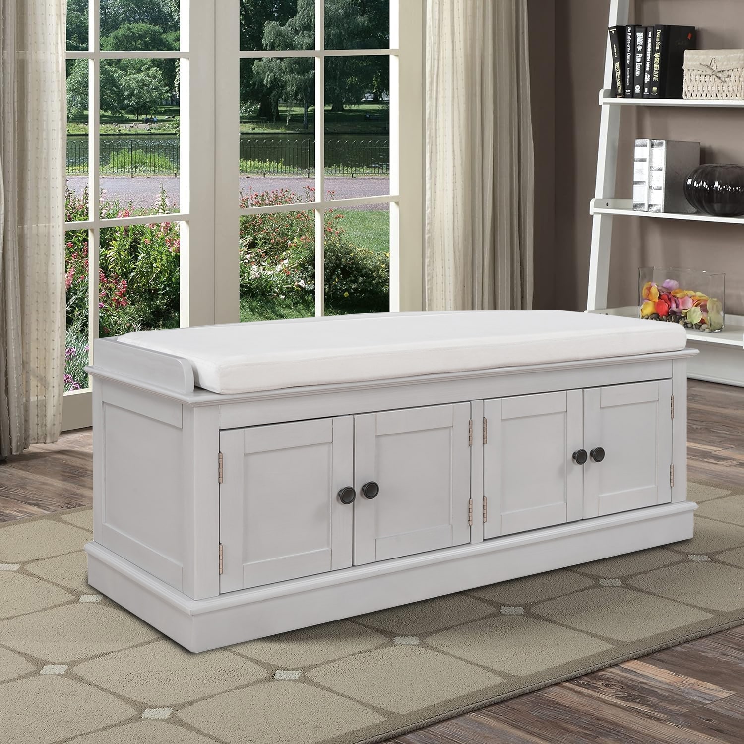 Classic Vintage Wooden Storage Bench with Two Cabinets