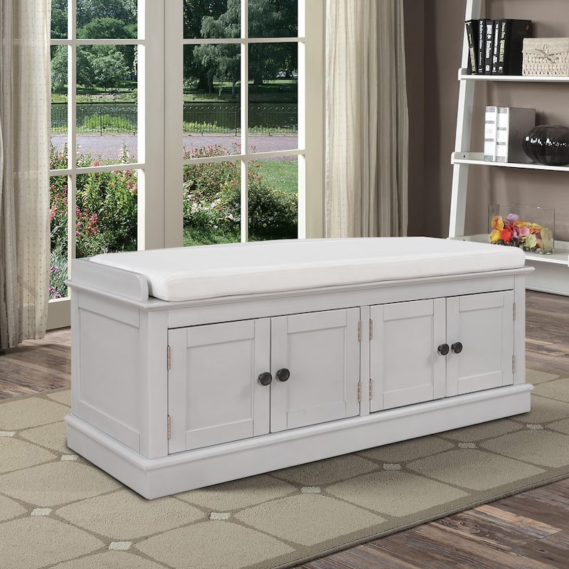 Classic Vintage Wooden Storage Bench with Two Cabinets - Gray Wash