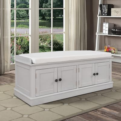 Classic Vintage Wooden Storage Bench with Two Cabinets