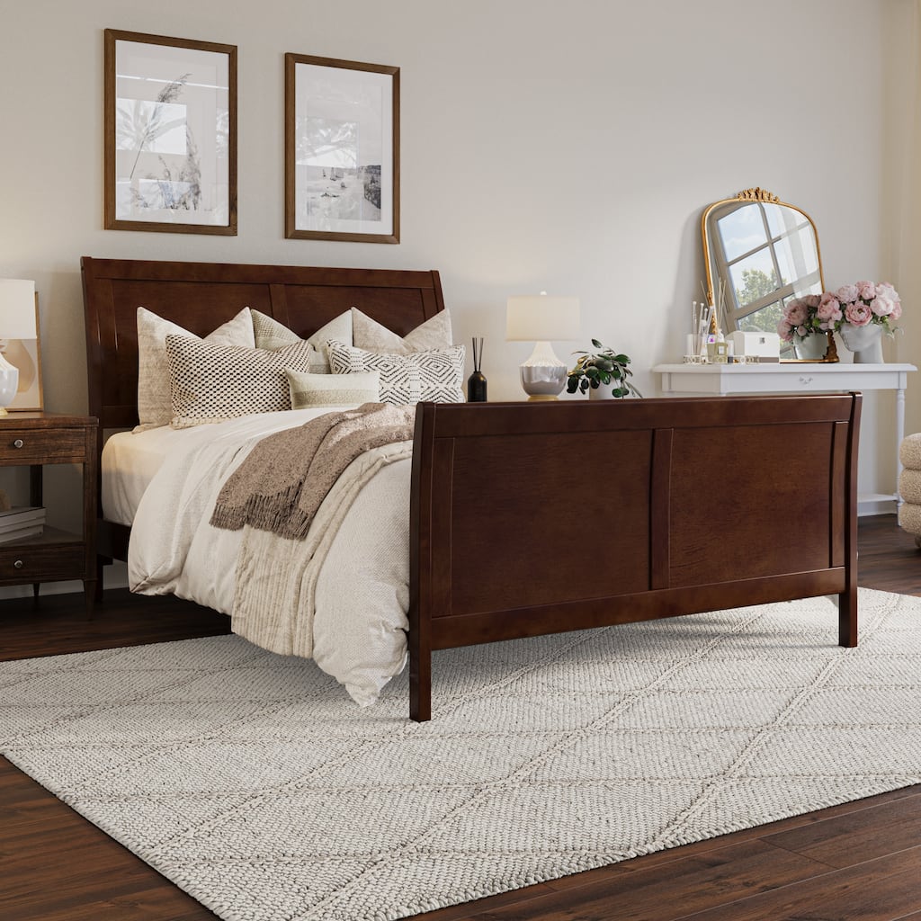 Portland Full Wood Low Profile Platform Bed with Matching Footboard in Walnut