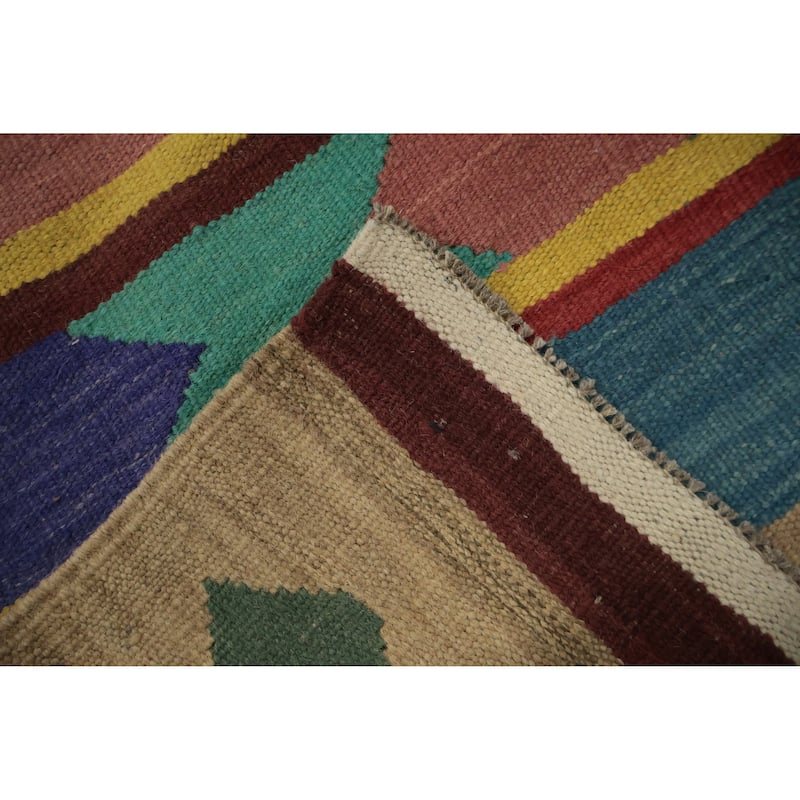 Hand Woven Oriental 100% Wool Carpet Southwestern Tribal Multi-Colored Kilim Area Rug - 13' 5'' X 9' 4''
