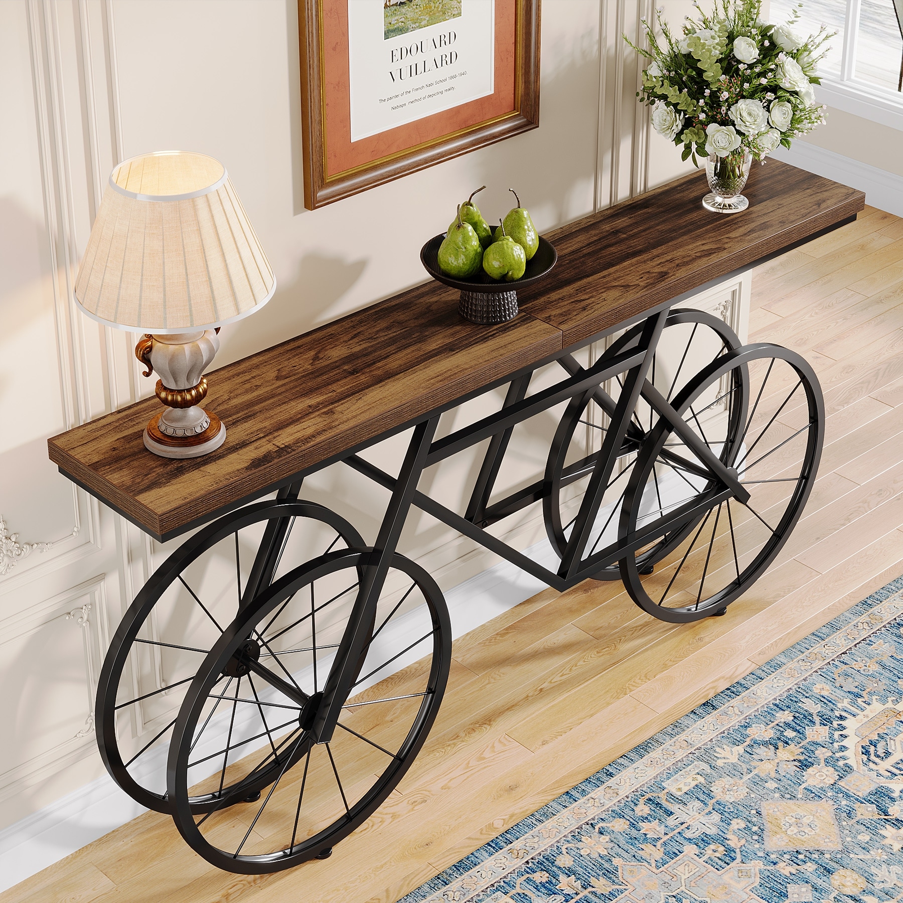 70.9-Inch Extra Long Console Table with Bicycle Metal Base - On