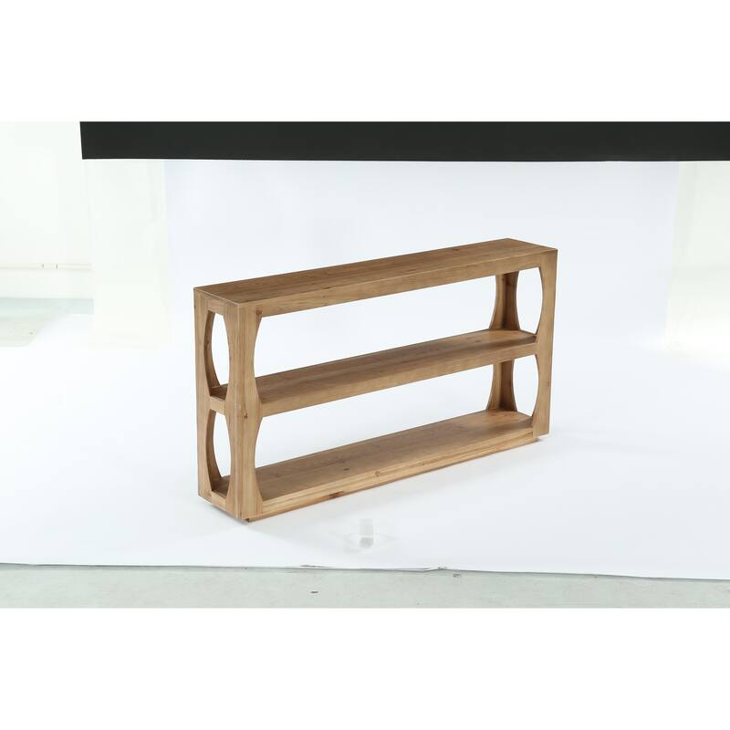 63" Solid Wood Console Table with 3-Tier Storage - Light Brown