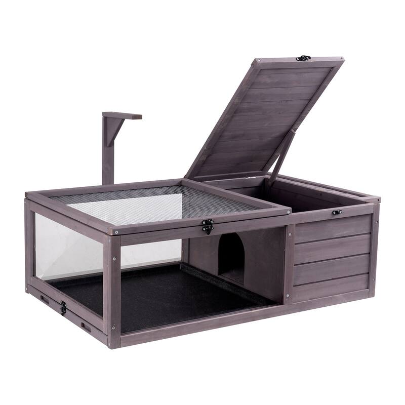 Wooden Tortoise House Habitat - 2-Room Indoor & Outdoor Shelter, 38x24x13in