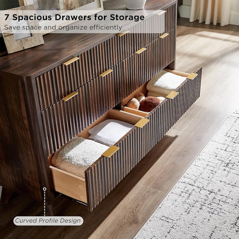 Modern Fluted 6 Drawers Dresser, Chest of Drawers, Dresser TV Stand