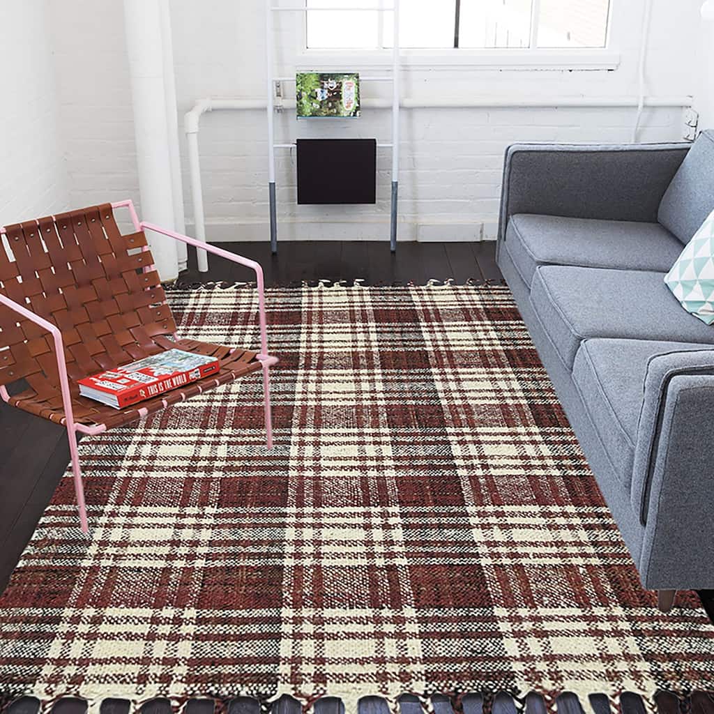 Carbon Loft Whishaw Brick Red Jute Handspun Plaid Area Rug