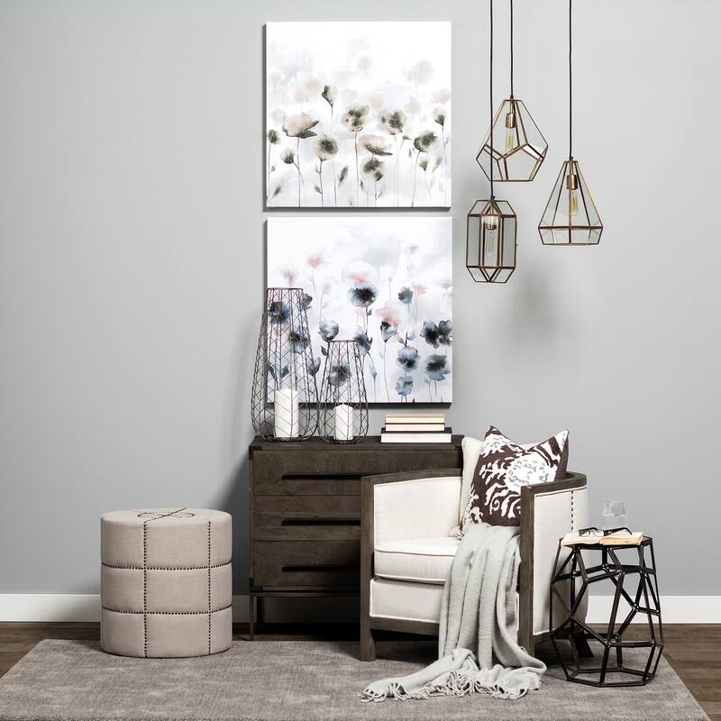 Beacon Cream Fabric with Metal Tacks Round Ottoman