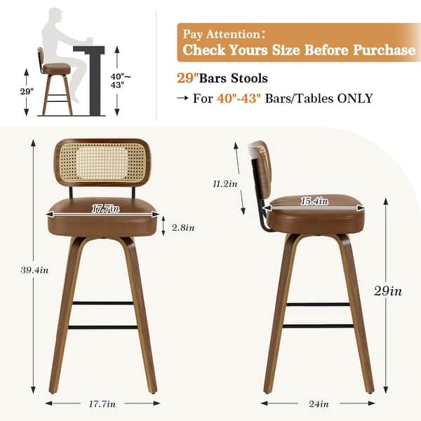 dimension image slide 7 of 17, 26"/29" Swivel Bar Stools/ Counter Stools with Bentwood Legs