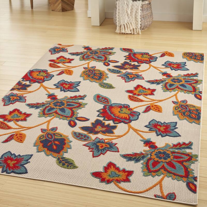 Almiri Graceful Floral Weather Resistant Sleek Contemporary Outdoor Rug