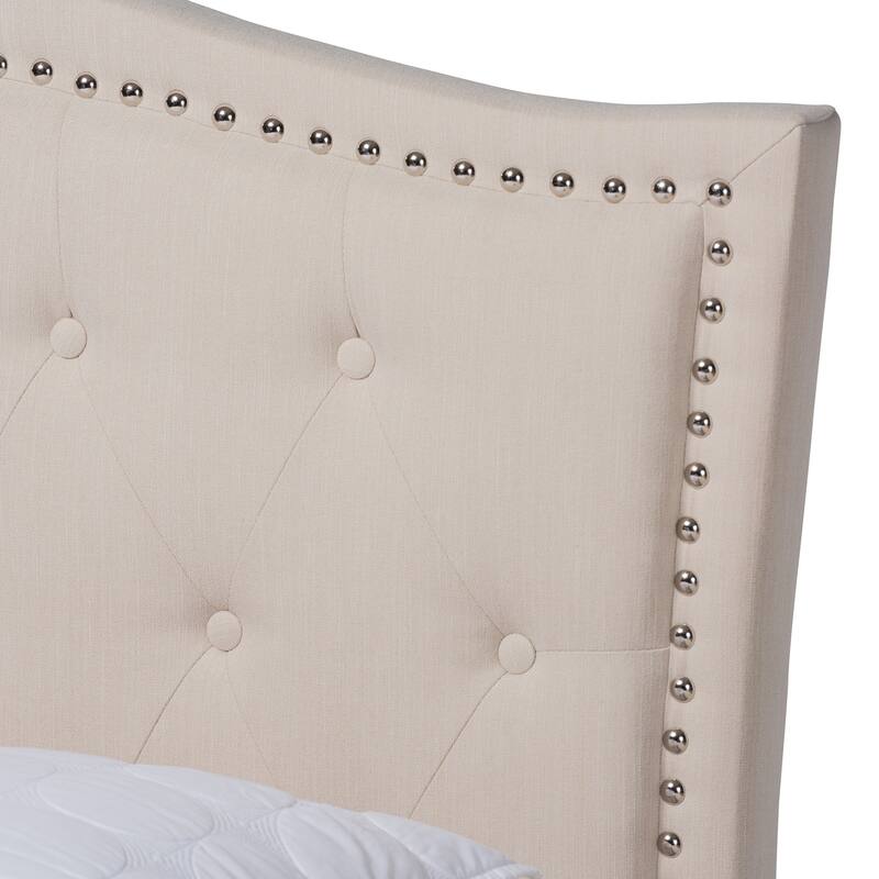 King Size Platform Bed - Modern Beige Upholstered Bed with Button Tufted Headboard & Angled Legs