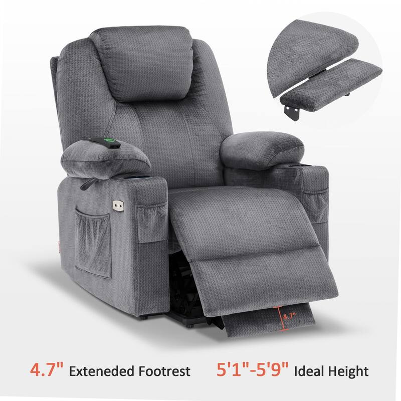 MCombo Large Power Lift Recliner Chair with Massage, Cup Holders, Extended Footrest, Fabric 7516