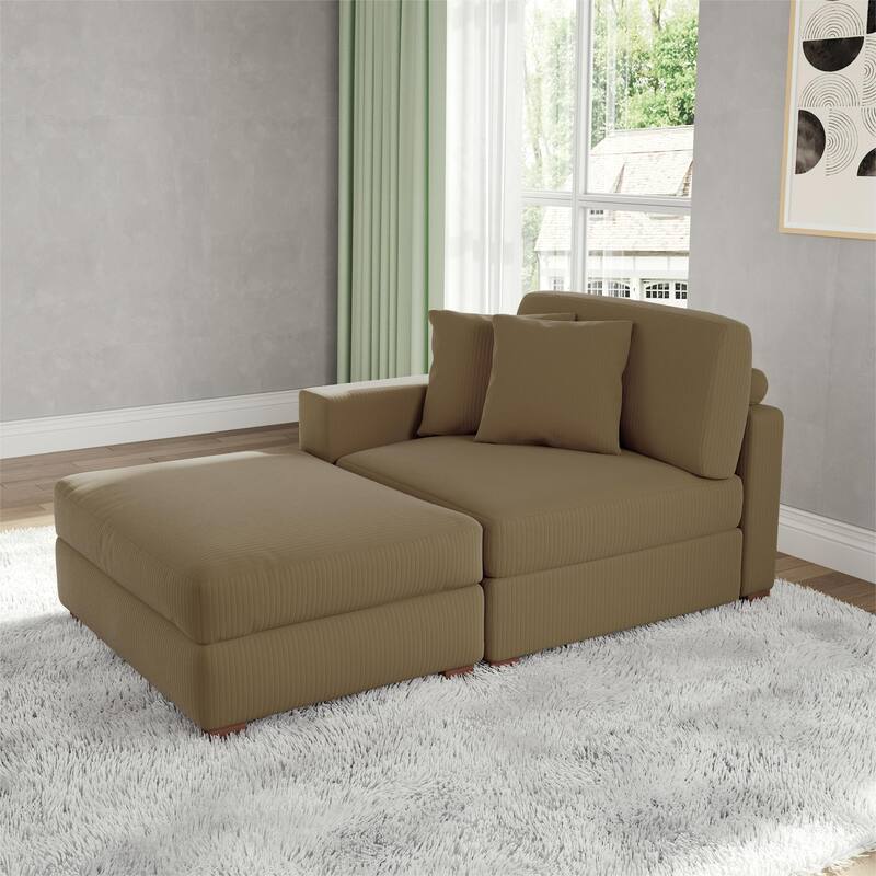 Corduroy Chaise Lounge Sofa with Ottoman for Living Room