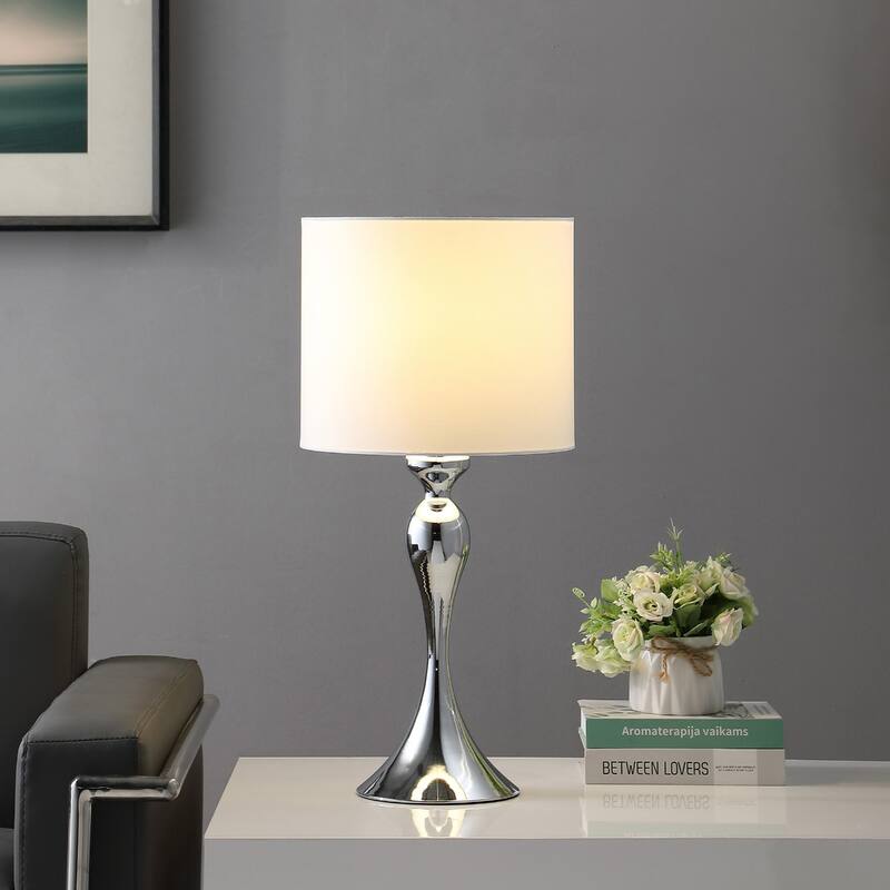 25" Modern Metal Table Lamp with White Drum Shade and Candlestick Design Base Shape In-Line Switch - 24.5"H x 12"W x 12"D