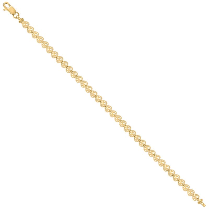 Curata 10k Yellow Gold 7" 5.3mm Sideways Heart Link Bracelet for Women