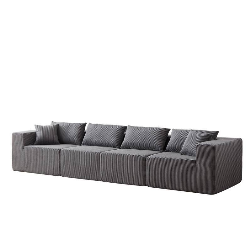 Corduroy Convertible Sectional Cloud Sofa, Foam-Filled Compressed Boneless Sofa, Modular L Shaped Floor 4 Seat Sofa